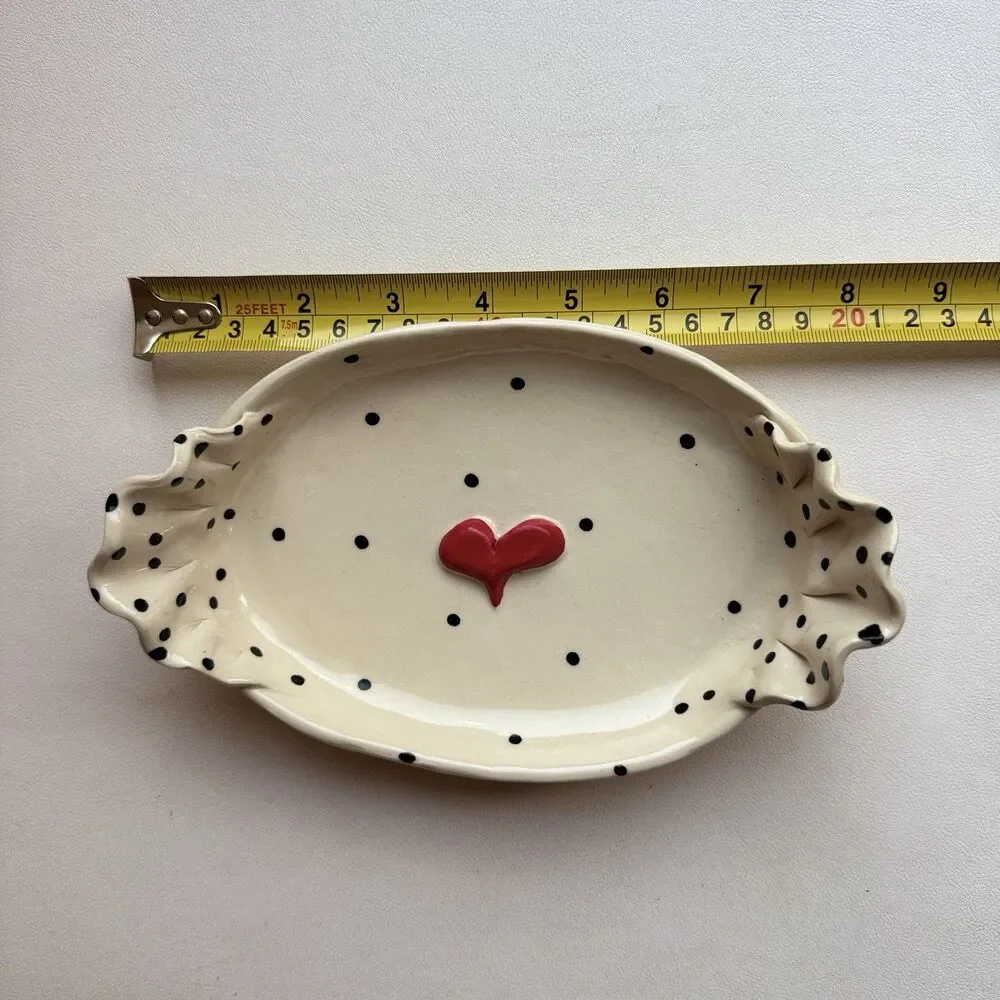 Signed Cindy Teyro Handmade Polka Dot Ceramic Trinket whimsical Cottagecore